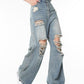 Blue Vintage Wide Leg Ripped Jeans