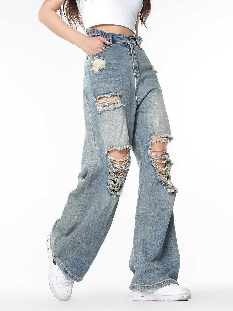 Blue Vintage Wide Leg Ripped Jeans