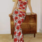 Red Vintage Floral Print V-Neck Cami Top &amp; Maxi Skirt Set 