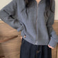 Solid Color Vintage Zipper Lapel Collar Long Sleeve Knitted Sweater