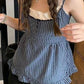 Vintage Check Lace Trim Two Piece Look Top