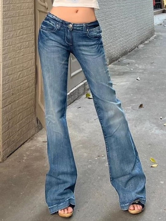 Y2K Blue Faded Low Waist Flare Jeans