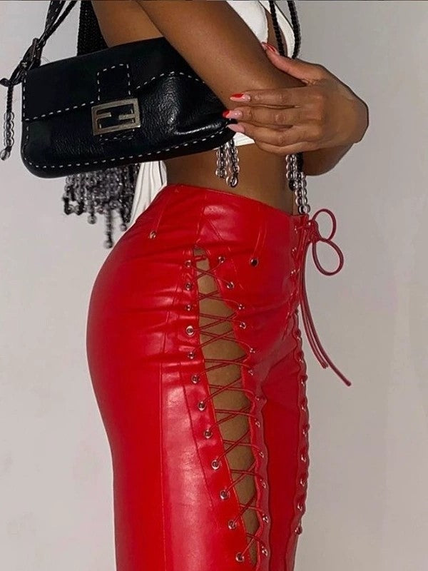 Y2k PU leather pants with cutout detail