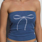 Blue Y2K Bow Print Bandeau Top