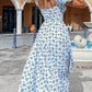 Blue vintage puff sleeve floral maxi dress