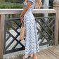 Blue vintage puff sleeve floral maxi dress