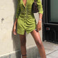 Green vintage velvet shirt dress with ruffles