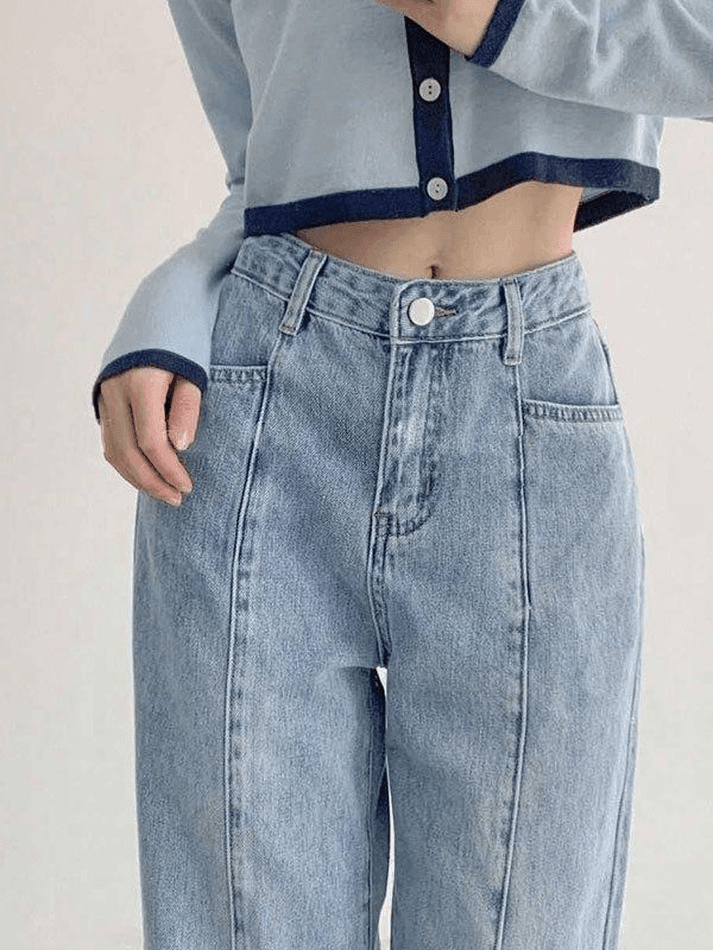 Blue vintage seam details wash boyfriend jeans