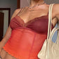 Vintage Sheer Mesh Mushroom Cami Top with V-Neck