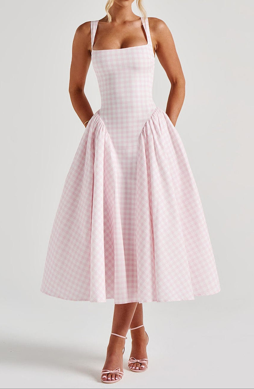 Lorenza Midi Dress – Blush Gingham