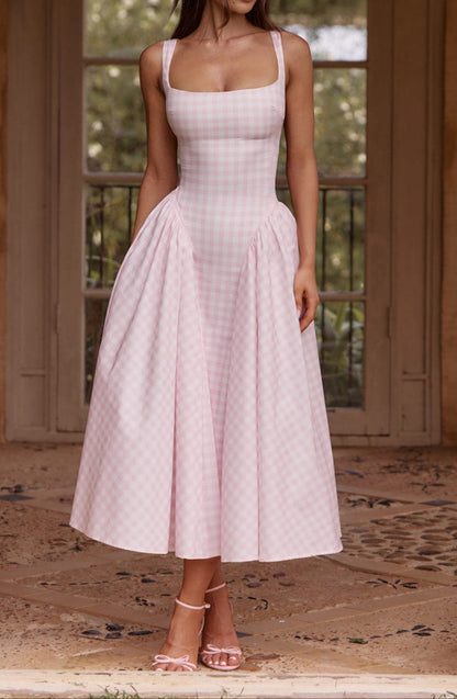 Lorenza Midi Dress – Blush Gingham