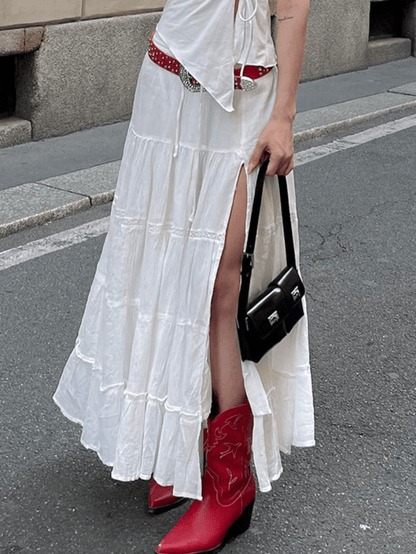 Vintage White Slit Midi Skirt