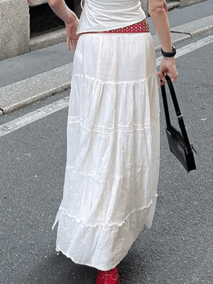 Vintage White Slit Midi Skirt