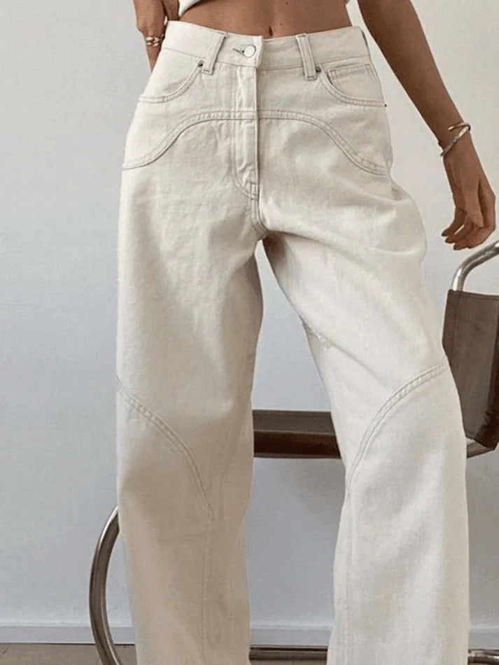 Vintage White Baggy Boyfriend Jeans with Splice