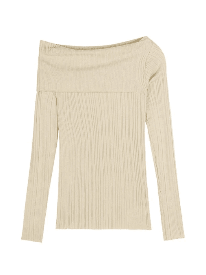 Off shoulder rib knit top with slit