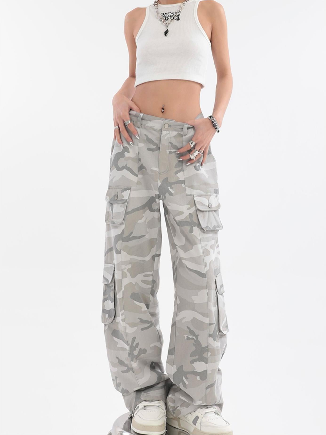 Gray vintage camo baggy cargo jeans