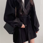 Coat with lapel collar, puff sleeves and belt