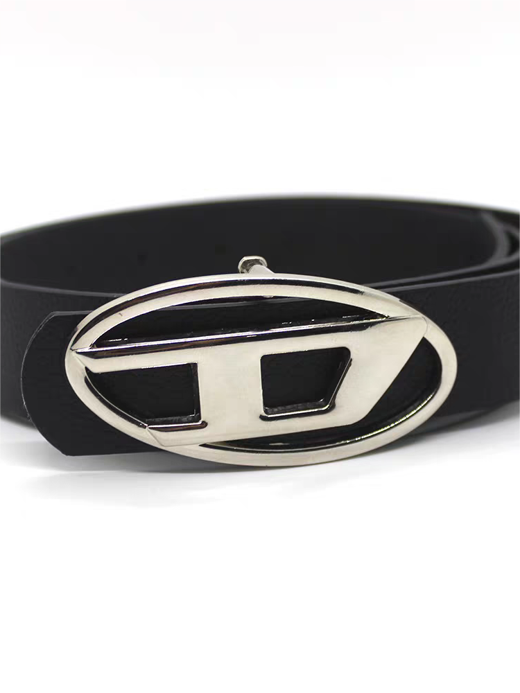 Black retro belt with silver letter logo