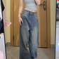 Vintage Blue Washed Boyfriend Jeans with Grosgrain Detail