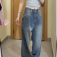 Vintage Blue Washed Boyfriend Jeans with Grosgrain Detail