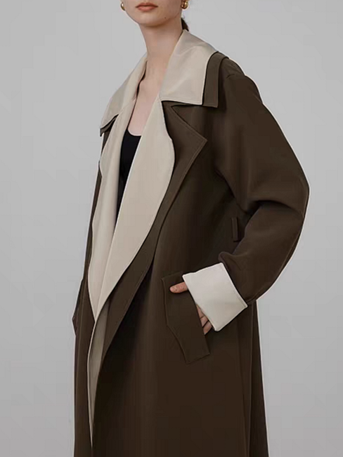 Classic oversize long coat with lapel collar and belt