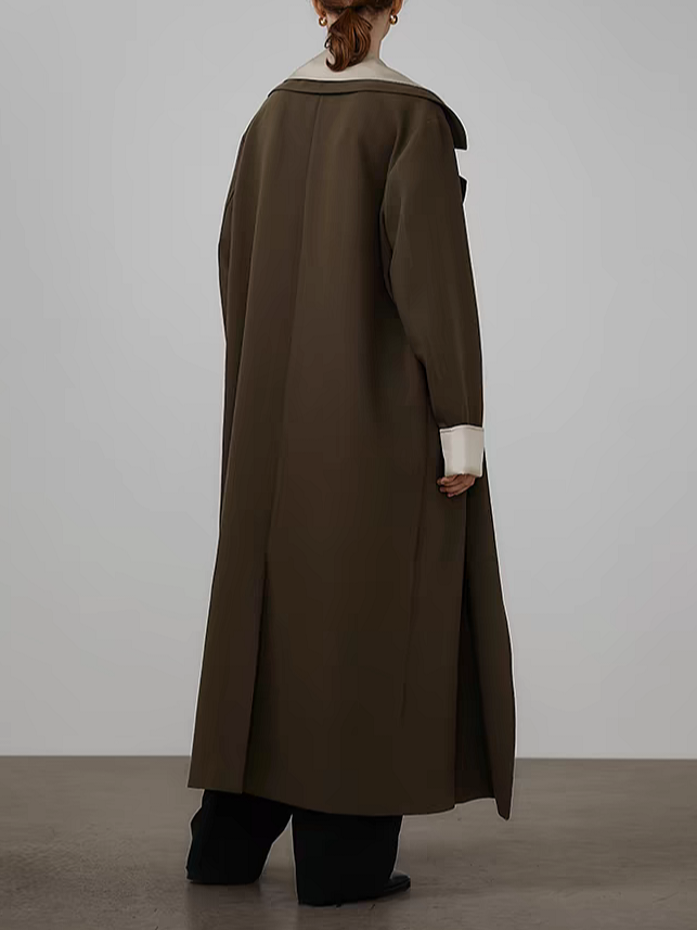 Classic oversize long coat with lapel collar and belt