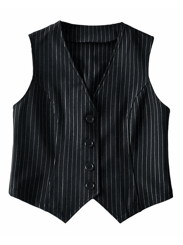 Black Cute V-Neck Corset Top with Pinstripes