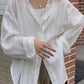 White Classic Versatile Textured Long Sleeve Blouse