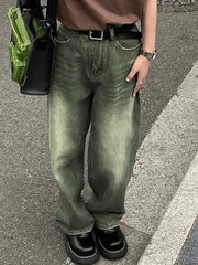 Green Vintage Faded Boyfriend Jeans