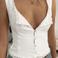 White vintage tank top with button placket and lace trim