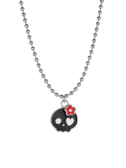 Cute Y2k skull necklace with flower