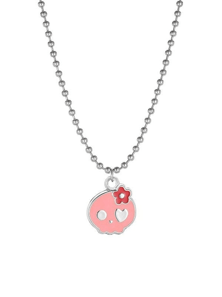 Cute Y2k skull necklace with flower