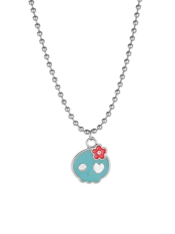 Cute Y2k skull necklace with flower