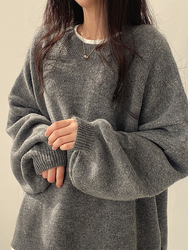 Vintage plain oversize sweater with slit hem