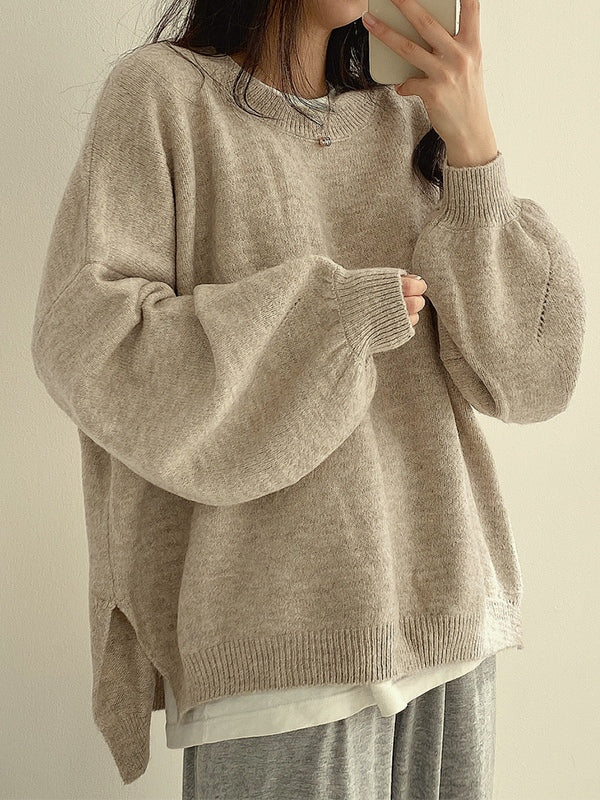 Vintage plain oversize sweater with slit hem