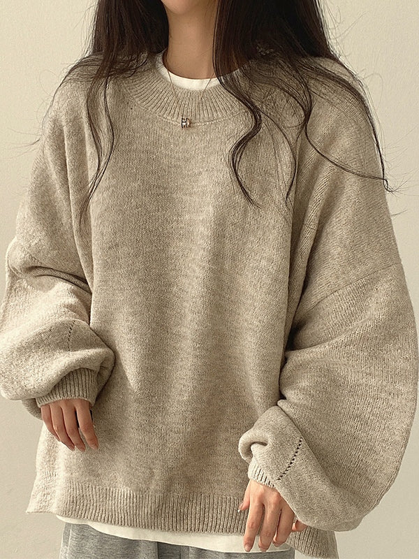 Vintage plain oversize sweater with slit hem