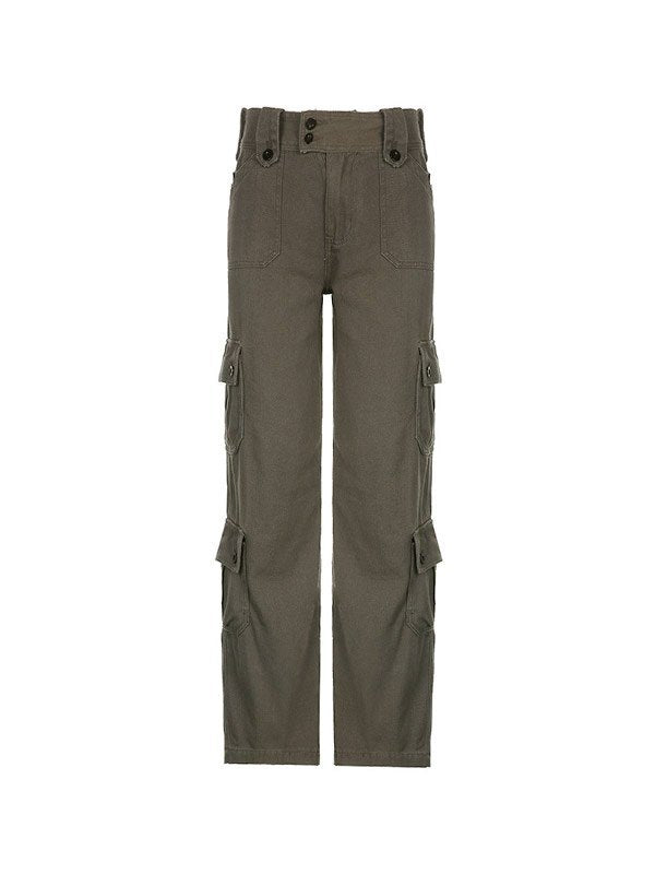 Straight leg cargo jeans with buttons