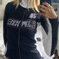 Cropped moto jacket with logo print