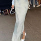 Faded long maxi denim skirt with back slit