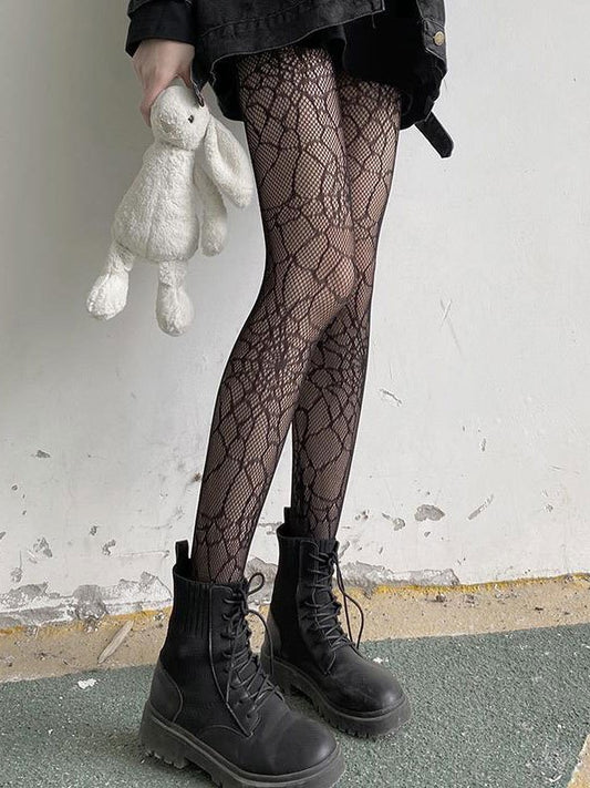 Fishnet tights with a spider web pattern