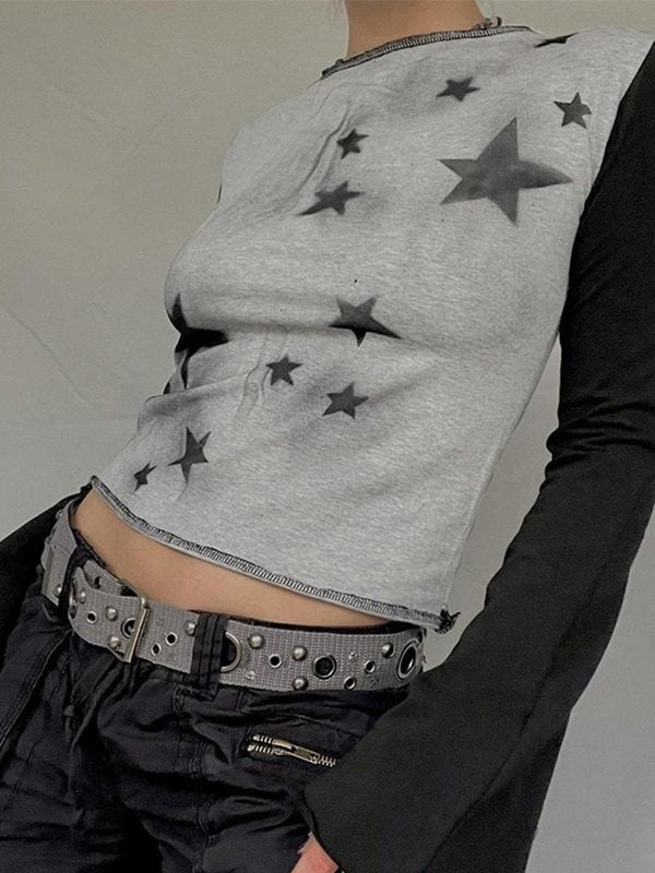 Vintage Star Long Sleeve Crop Top