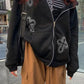 Zip up hoodie with rhinestone cross pattern