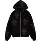 Zip up hoodie with rhinestone cross pattern