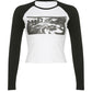 Figure graphic raglan long sleeve crop top