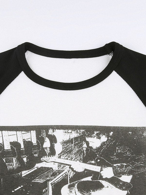 Figure graphic raglan long sleeve crop top