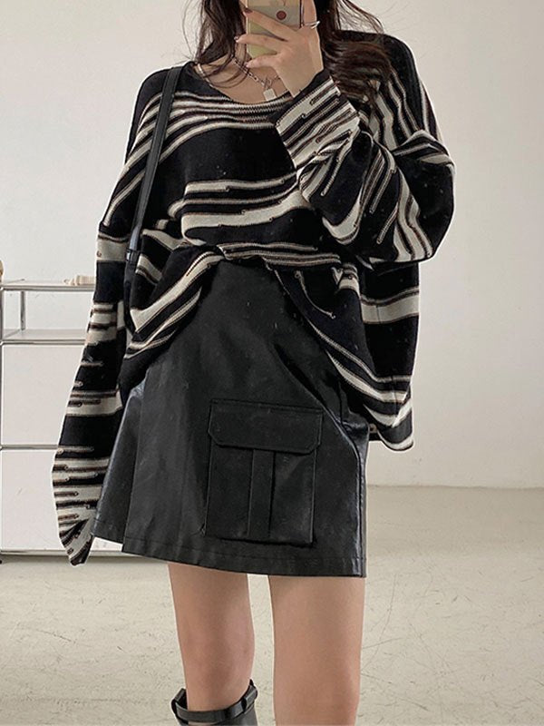 Oversized knit sweater with stripes