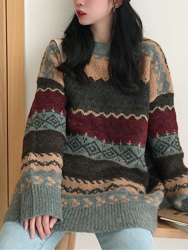 Vintage Oversize Jacquard Knit Jumper Sweater