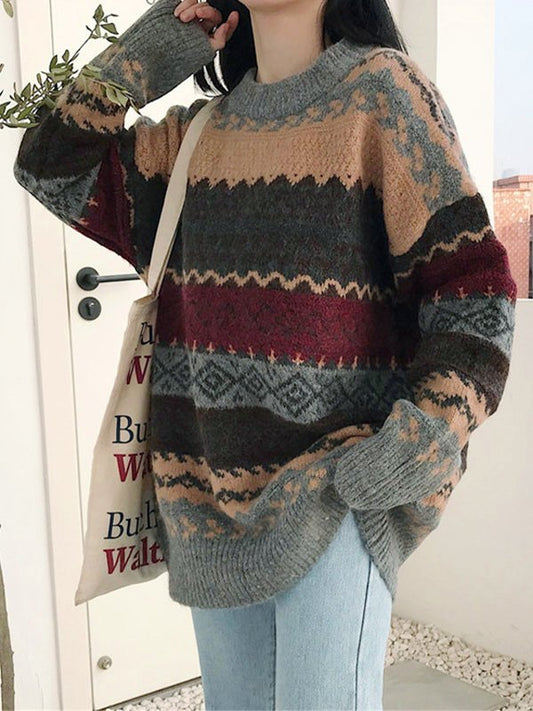 Vintage Oversize Jacquard Knit Jumper Sweater