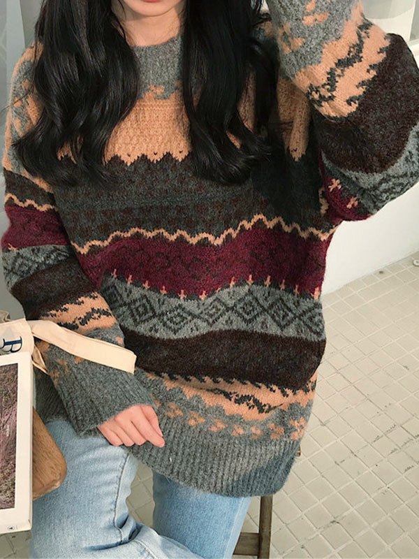 Vintage Oversize Jacquard Knit Jumper Sweater