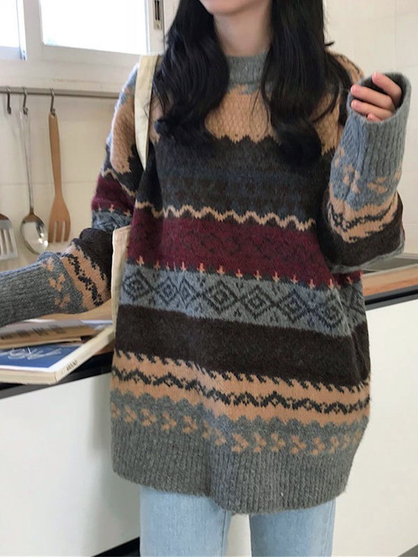 Vintage Oversize Jacquard Knit Jumper Sweater